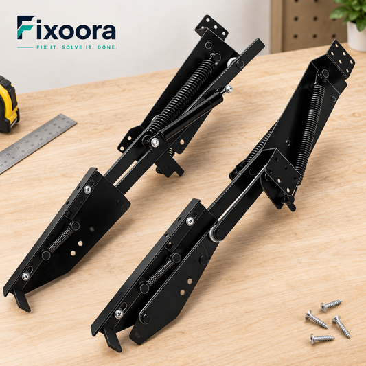 Fixoora Spring-Assisted Cabinet Appliance Lift showing the pair of black mechanisms