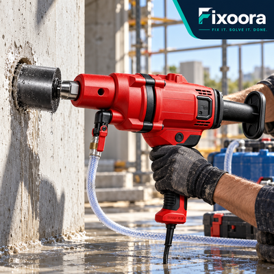 Fixoora wet diamond core drill at a concrete jobsite