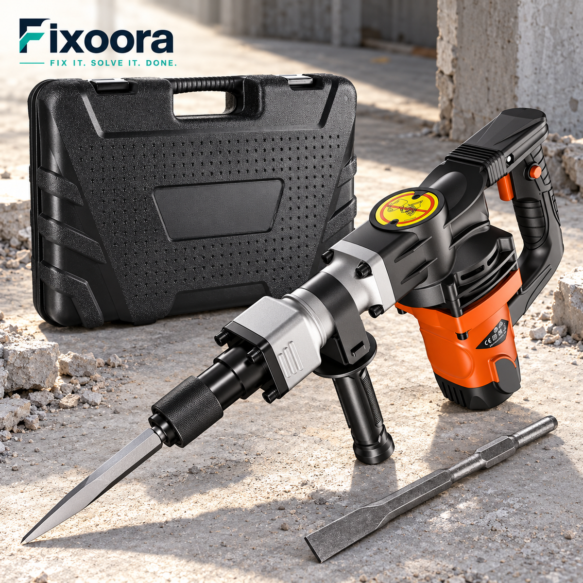 Fixoora demolition hammer body handle and supplied chisels