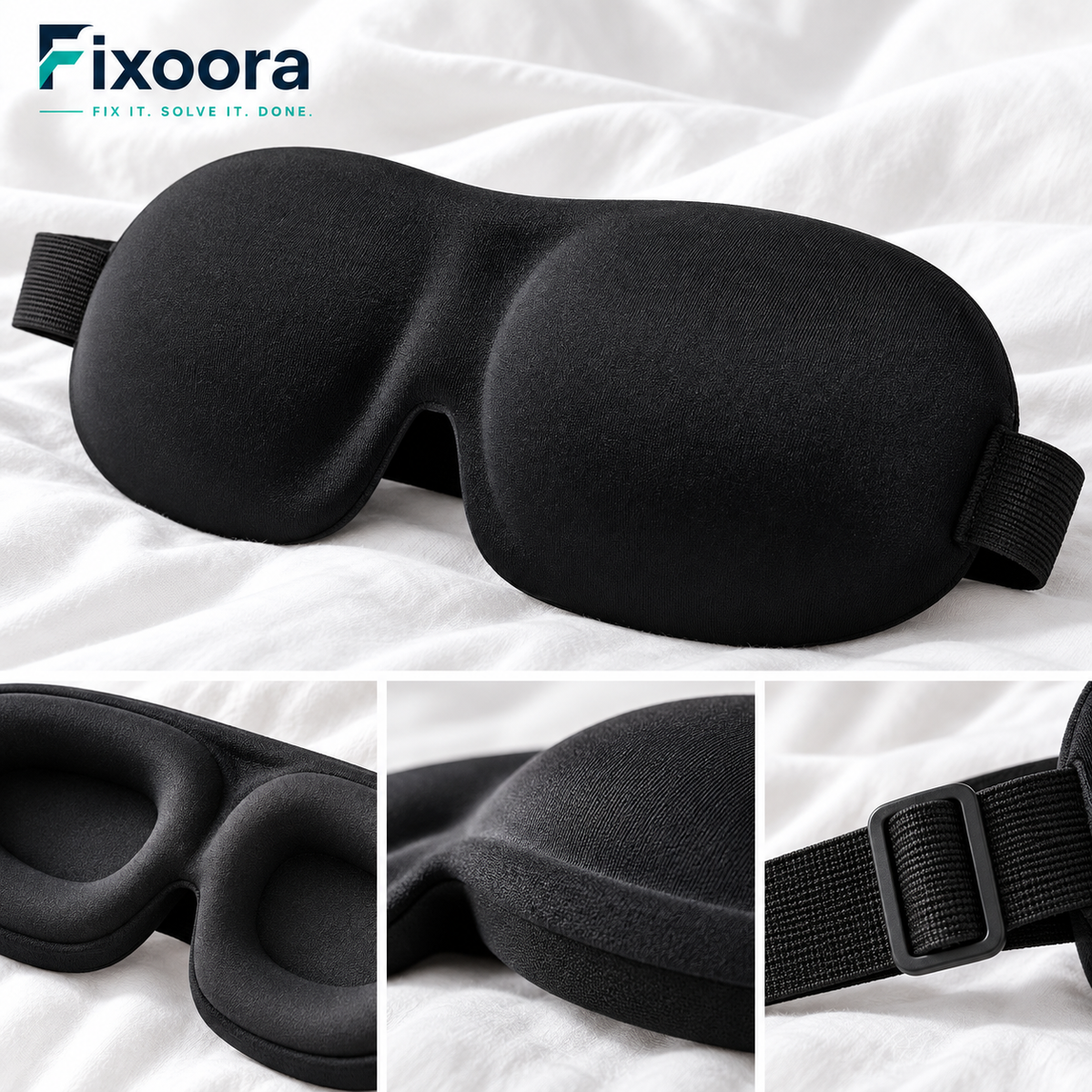 Fixoora sleep mask eye cups foam and adjustable strap detail