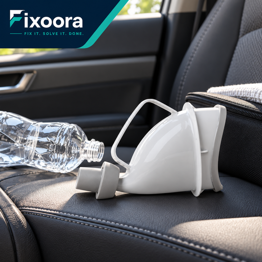 Fixoora portable unisex urinal in a travel care setup