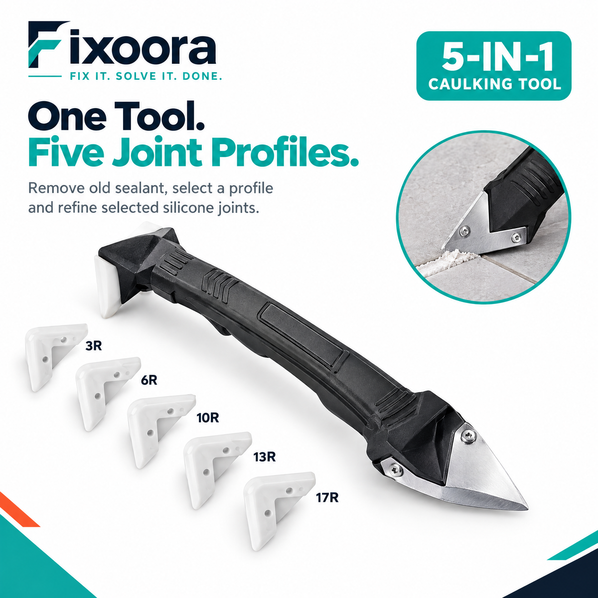 Fixoora 5-in-1 Silicone Caulking & Grout Tool